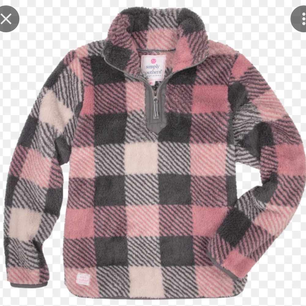 Simply Souther Women’s pullover in buffalo print and the size Large.